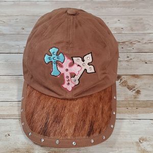 M&F Western Products Ladies Rhinestone Crosses Pony Hair Fur Baseball Cap Hat‎